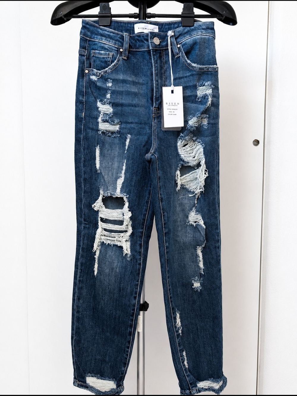 Risen High Rise Boyfriend Jeans - Dark Blue